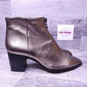 Sole Society Desiray Metallic Leather Block Heel Ankle Boot Champagne Women's 7